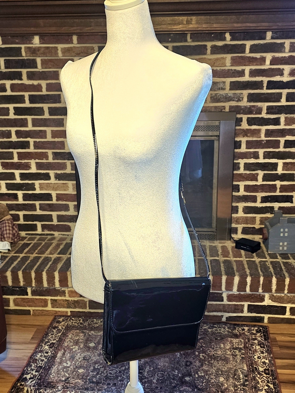 Women's Black Patent Crossbody Bag - Sleek Everyday Shoulder Bag
